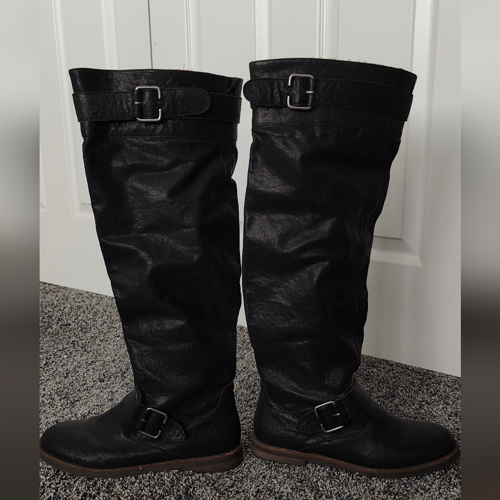 Zigi Girl Black Leather Knee High Boots, Size 9